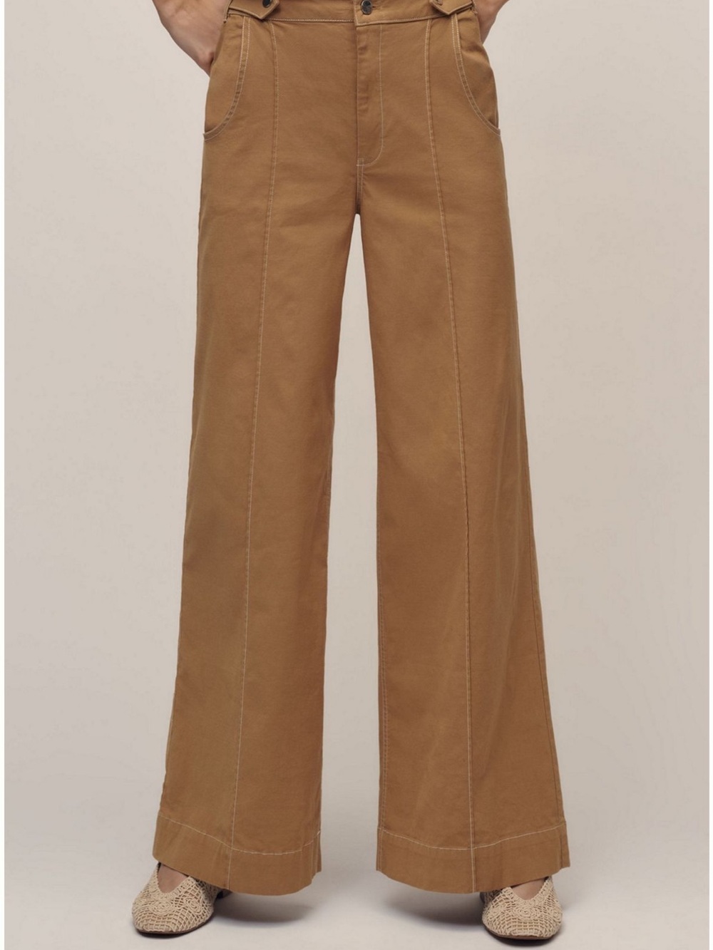 Maeve Wide-Leg Utility Pants in Camel Brown